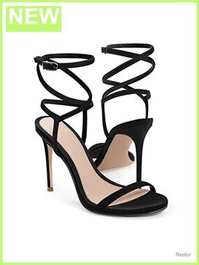 Women's Strappy Lace Up Stiletto Heels Sandals Faux Leather Peep Toe Ankle
